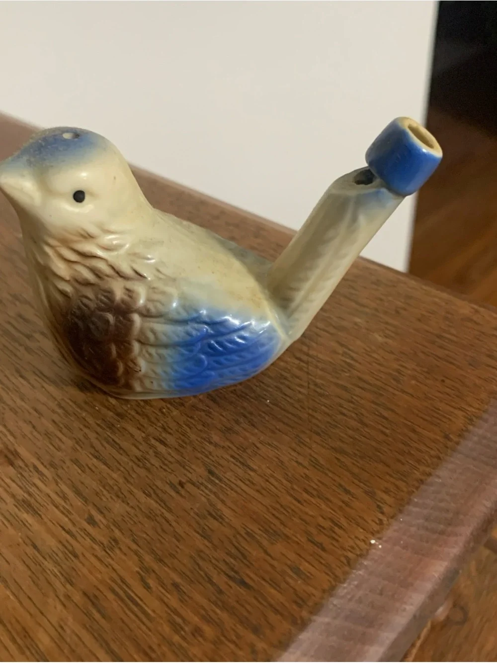 Ceramic Bird Whistle in Blue and Brown
